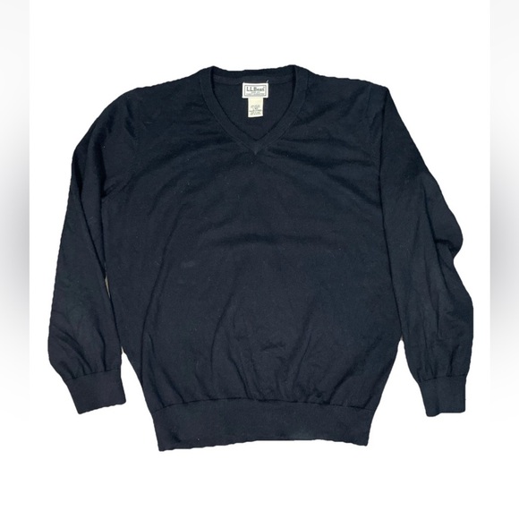 LL Bean Men's Size Large Cotton Cashmere Blend Sweater V-Neck In Black - Picture 3 of 4